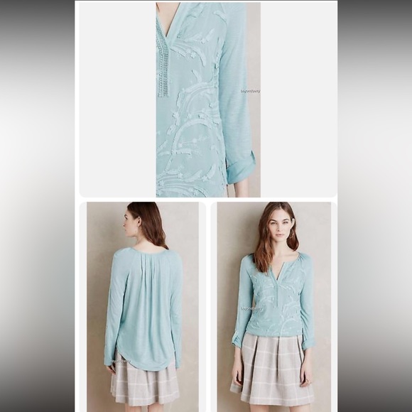 Anthropology TINY brand Alma Henley. Size XS. Aqua blue. - Picture 3 of 6